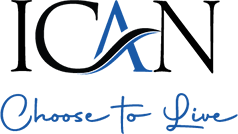 ICAN logo with choose to live motto below